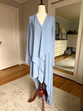 BCBGMaxAzria Powder Blue Draped V-Neck High-Low Dress